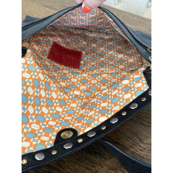 HOBO The Original Black Leather Studded Shoulder Bag Asymmetrical Flap Lined - Picture 8 of 14